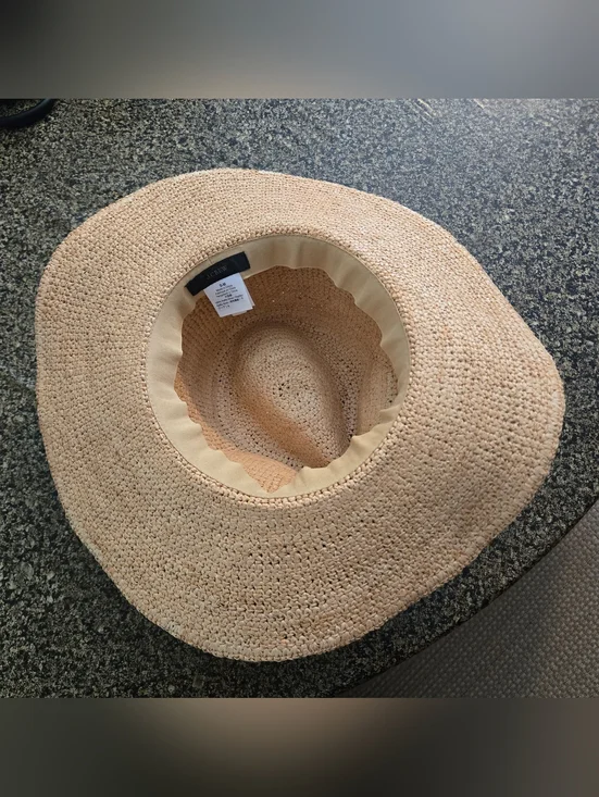 J. Crew G6551 Packable Foldable Raffia Straw Hat Natural Black Band Size S-M - Picture 5 of 11